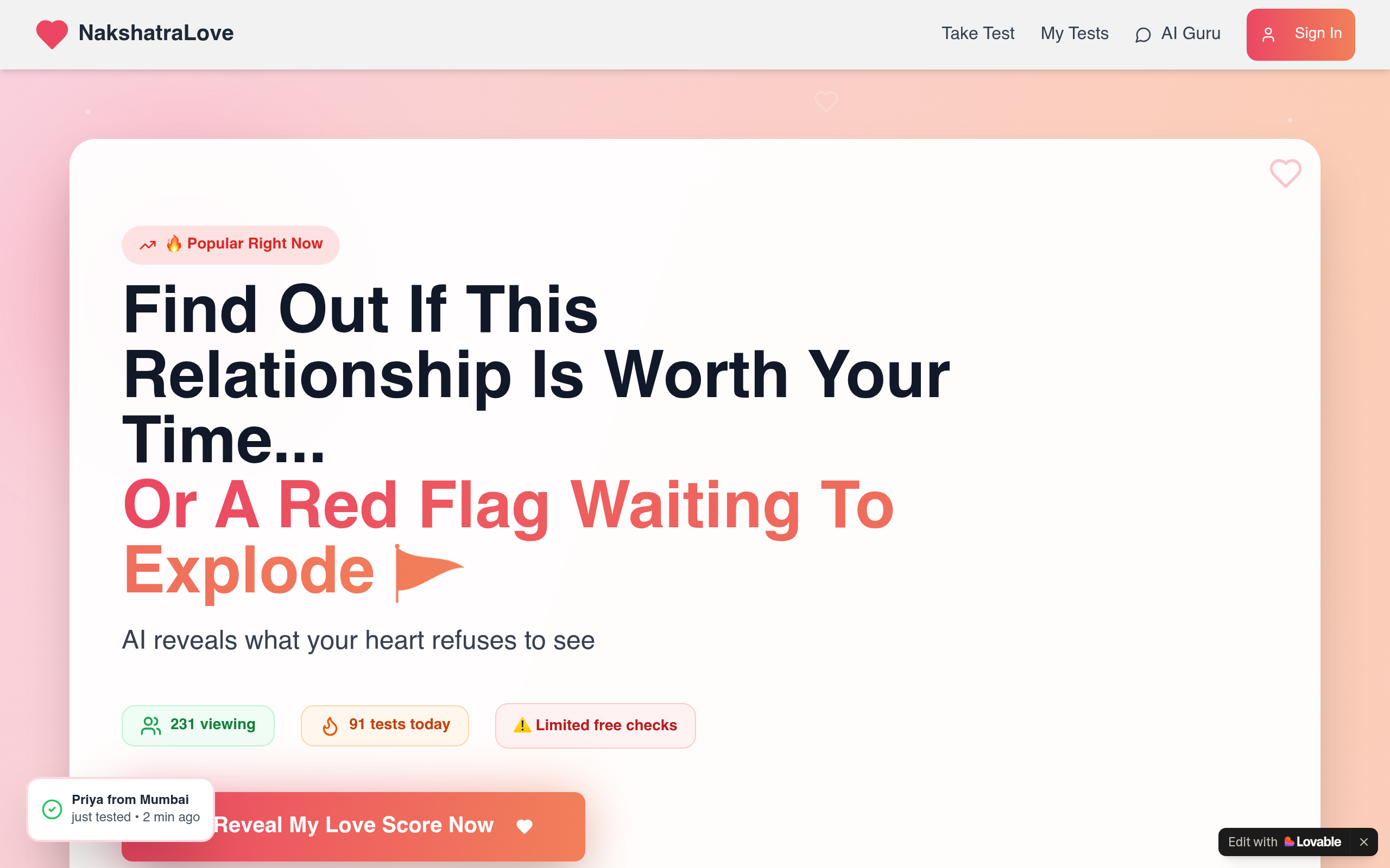 Nakshatra Love homepage screenshot