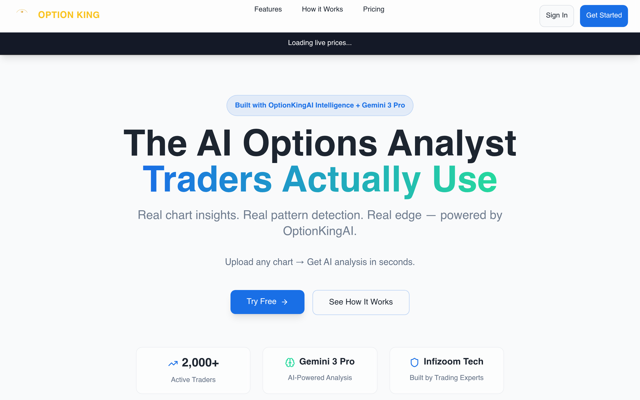 OptionKing AI homepage screenshot